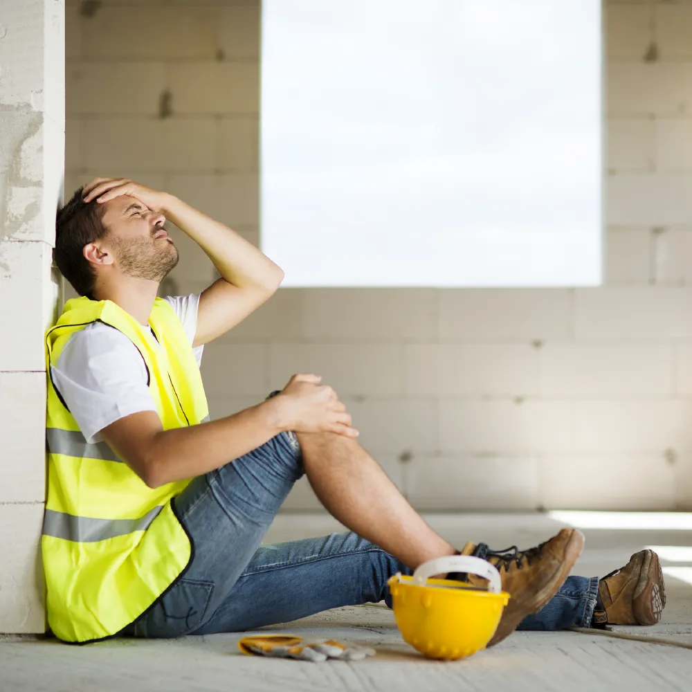 An injured construction worker in pain