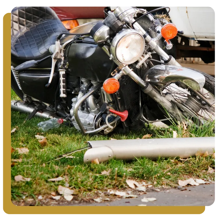 A destroyed motorcycle after a brutal accident